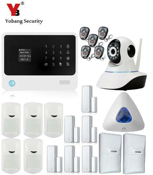 

YoBang Security G90B GPRS Wireless Automatic Dialing Home Security Alarm System APP Control PET Immune IP Camera PIR Detector.