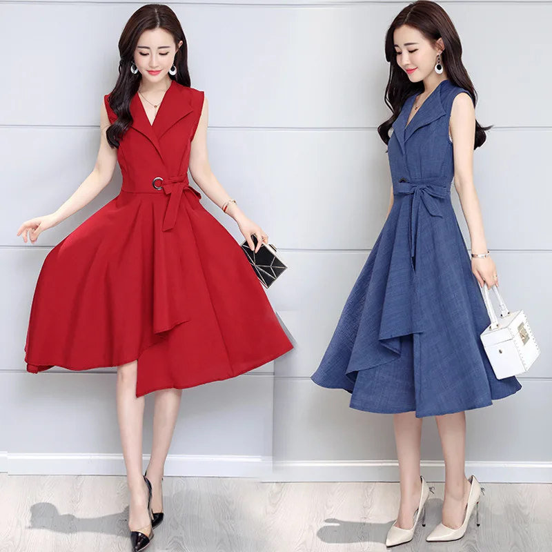 

Summer Fashion 100 Sets of New Women's Wear Irregular Medium-length Dress Cotton Hemp Dress