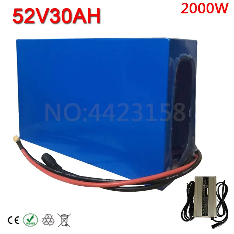 Flash Deal 52V Battery 52V 30AH Electric Bike Battery 52V 30AH 2000W Lithium Battery Built in 50A BMS With 58.8V charger Free 1