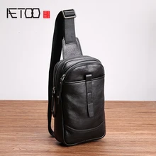 AETOO Chest bag men's leather Korean version of the Hot soft leather single shoulder oblique head bag leather leisure men's bags aetoo new leather leather korean version of the wave of shoulder bags simple leisure travel bag backpack