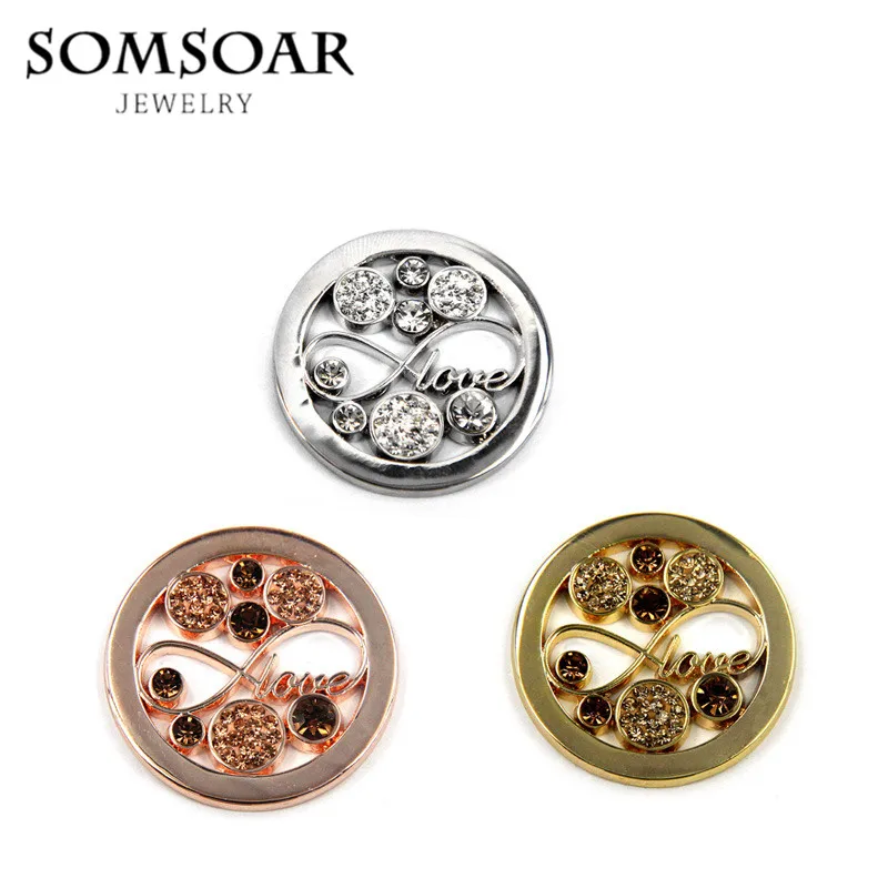 

Somsoar Jewelry Infinity Love Crystal Deluxe Coin Fit 35MM My Coin Holder Frame Necklace Pendant 10pcs/lot