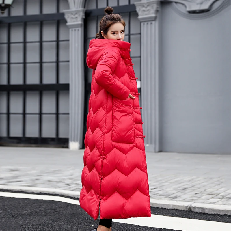 Новинка, китайский стиль, зимняя женская куртка, воротник-стойка, теплая, утолщенная, Женское пальто, х-длинная парка, женская верхняя одежда, высокое качество