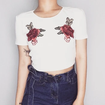 

Harajuku 90s Shirts Women 2019 , Korean Tops Short Sleeve Crop Top Womens Clothing , Streetwear Embroidery Floral Tshirt