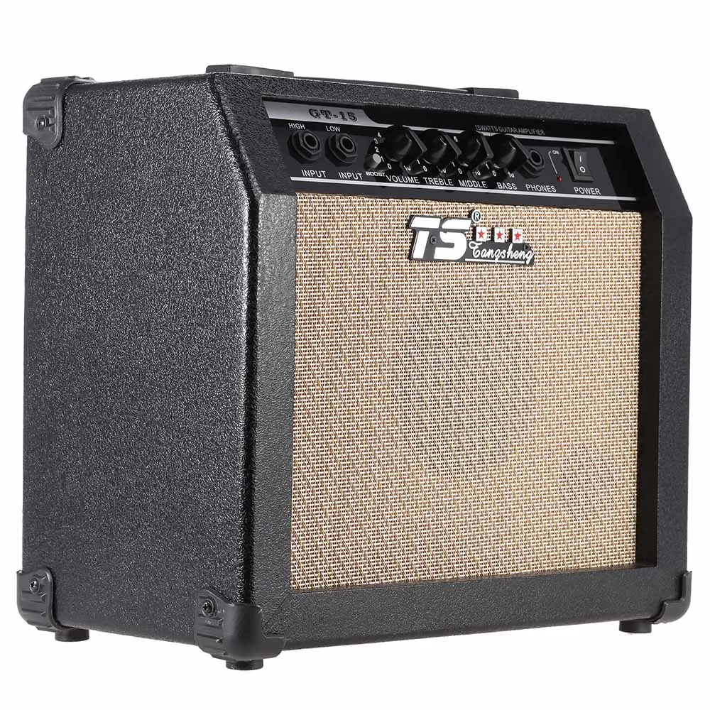 

High Quality GT-15 Professional 3-Band EQ 2 Channel Electric Guitar Amplifier Distortion Amp 15W with 5" Speaker