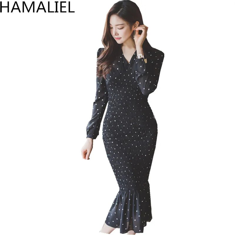 HAMALIEL 2018 весенние женские вечерние платья высокого качества в черный горошек для