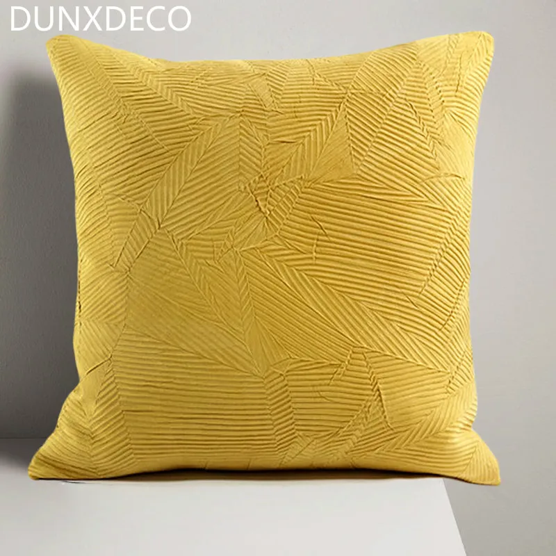DUNXDECO Наволочка на подушку, квадратный Чехол на подушку, современный простой желтый гофрированный лист, кожа персика, мягкий Диванный декоративный чехол для подушки