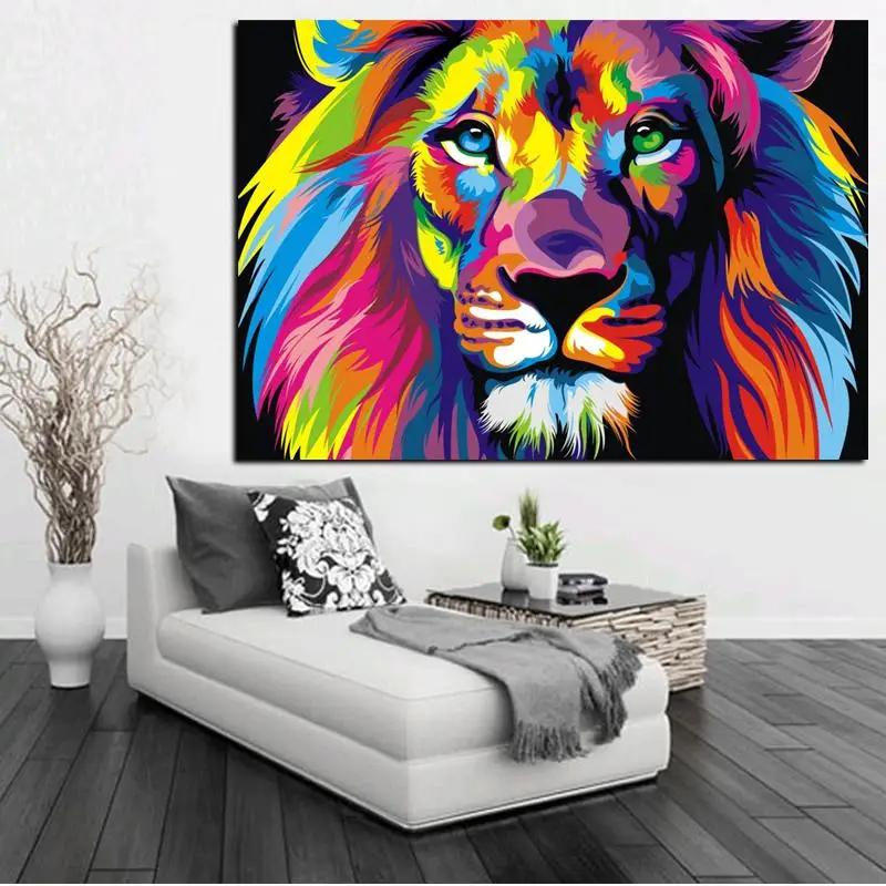 Colorful Lions Animals Canvas Painting Modern Abstract Animal Oil