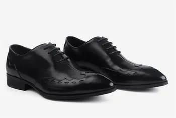 

Retro Pointed toe Lace-up Brogue shoes carved handmade Oxford shoes Goodyear Italian business dress Derby shoes