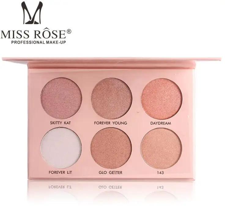 Miss Rose, 6 цветов, хайлайтер для макияжа Палитра, блестящая пудра, бронзер, хайлайтер, тени для век, косметика, осветитель, набор для свечения