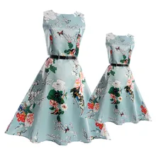 2017 Fashion Summer Vintage Mother and Daughter Dresses Teenage Dress Girls Clothing Family Matching Outfits Mae e Filha Vestido