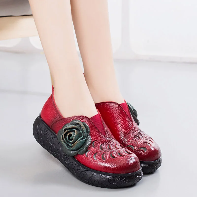 Новое поступление 2019 г. женские весенне-осенние туфли-лодочки из натуральной кожи на высоком каблуке, туфли на танкетке ручной работы с