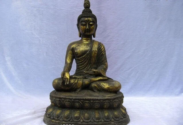 

song voge gem S0451 17" Tibet Buddhism Copper Bronze Gild Thailand Sakyamuni Buddha Statue