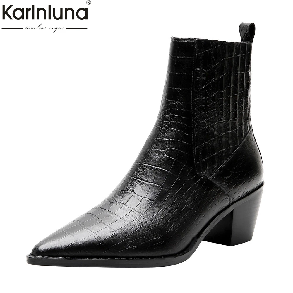 

Women's Brand Genuine Leather Pointed Toe Ladies High Heels Shoes Woman Party casual Autumn Winter Ankle Boots women shoes