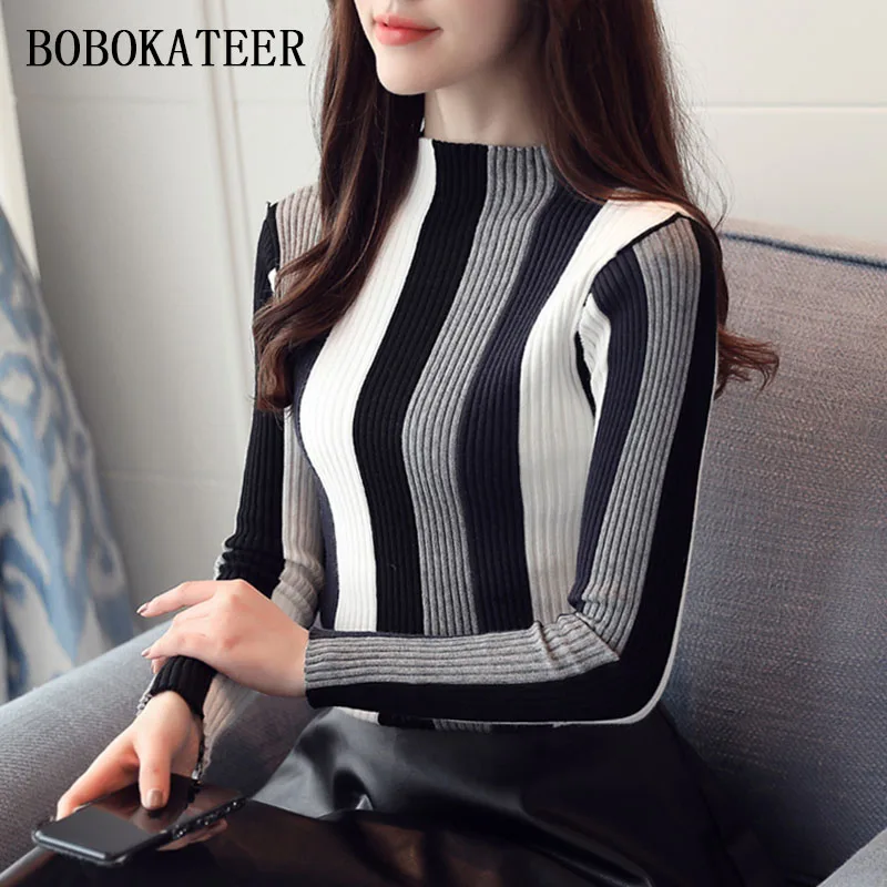 BOBOKATEER turtleneck sweater women sweaters fashion 2018 women sueter mujer pull femme hiver pullover christmas sweater striped BOBOKATEER turtleneck sweater women sweaters fashion 2018 women sueter mujer pull femme hiver pullover christmas sweater striped