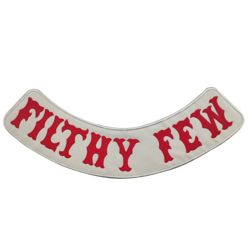

Embroidered Iron On Patch Angels Font Bottom Rocker FILTHY FEW Motorcycle Biker Club MC Front Jacket Vest Patch For Clothing