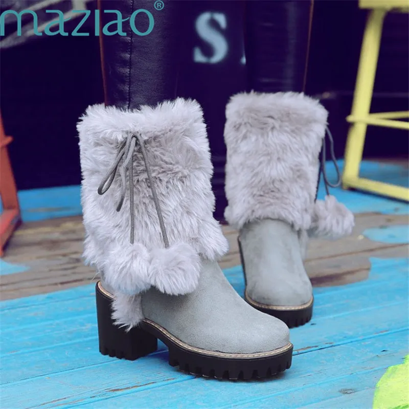 

Women's Winter Snow Boots Platform Ankle Boot Warm Cotton Down Shoes Round Toe Thick Heels Boots MAZIAO