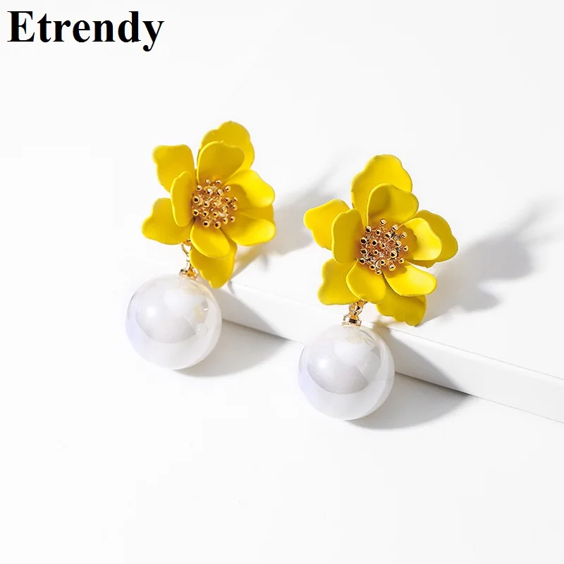 

Fine Flower Drop Earrings For Women Girls 2019 Wedding Party Jewelry Yellow Boho Korean Simulated Pearl Pendant Earrings Bijoux