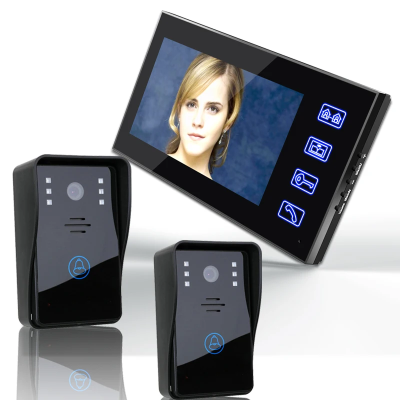 7" Video Door Phone Doorbell with 2pcs 1000TVL Outdoor