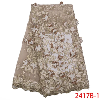 

African Lace Fabric 2020 High Quality Lace trim 5Yards French Tulle 3 d Lace Fabric With Beads Bridle Sweing Accessories