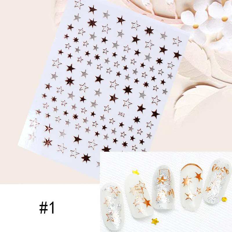 

1 Sheet Rose Gold 3D Nail Sticker DIY Decoration Star Alphabet Geometry Feather Manicure Tips Nail Art Transfer Stickers