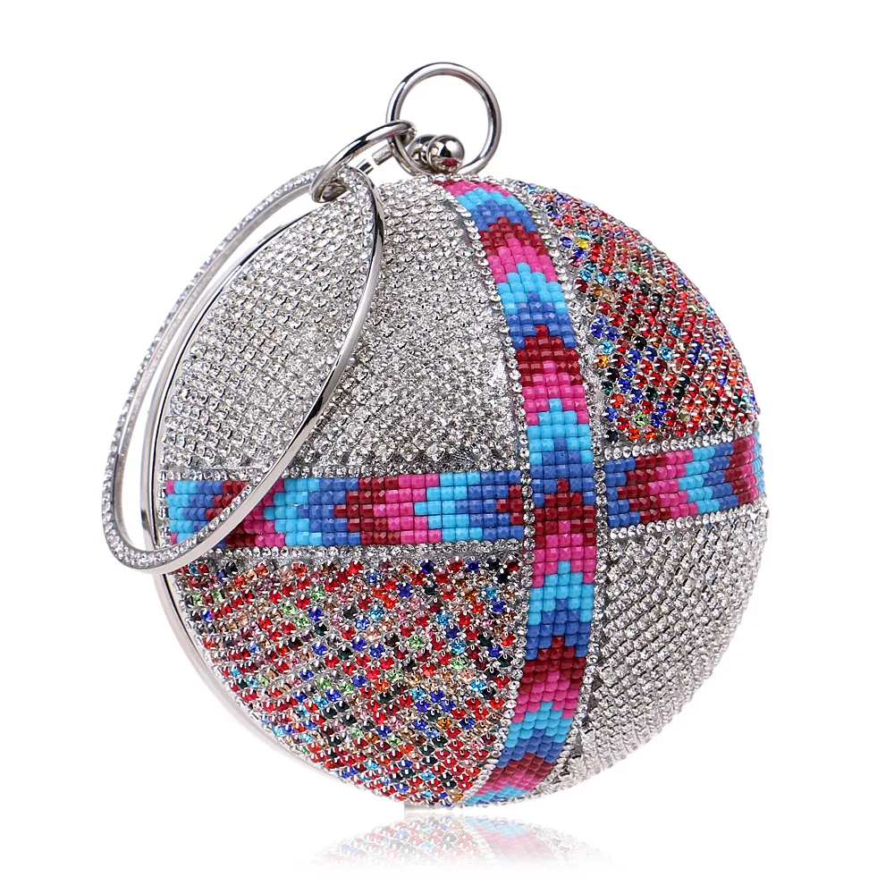 Handle Metal Beading Evening Bags For Women Ball Round Shape Rhinestone Party Dinner Bags sac a