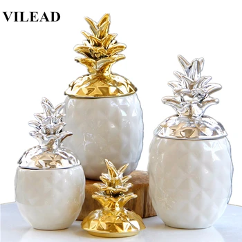 

VILEAD Ceramic Pineapple Decor Storage Box Porcelain Pineapple Contianer Ornament Candy Box Home Decoration Living Room Decor