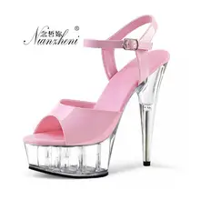 The princess's favorite sexy 15cm peep-toe Crystal shoes high-heeled dancing dinner Flower show set-up for women's shoes