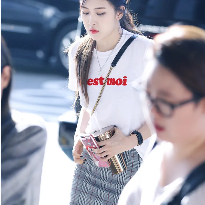 

kpop BlackPink ROSE Street beat Same paragraph Short sleeve tshirt harajuku Loose Letter Sweatshir Korean clothes women shirts