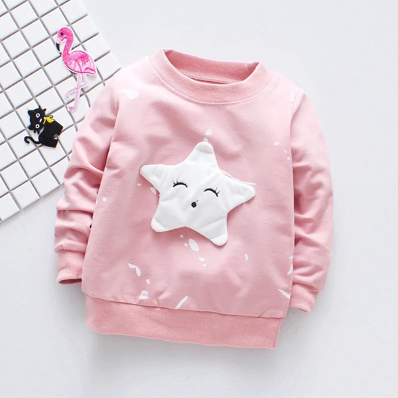 Beli Olahraga Kapas Gadis T Shirt untuk Bayi Perempuan Semi Panjang Lengan Kain Tersenyum Bintang T shirt Gratis Pengiriman