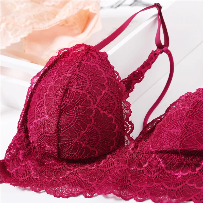 Sexy Deep V Floral Lace Bras Bralette Women Intimates Ultra Thin Belt Lingerie Wirefree Seamless Underwear Back Butterfly
