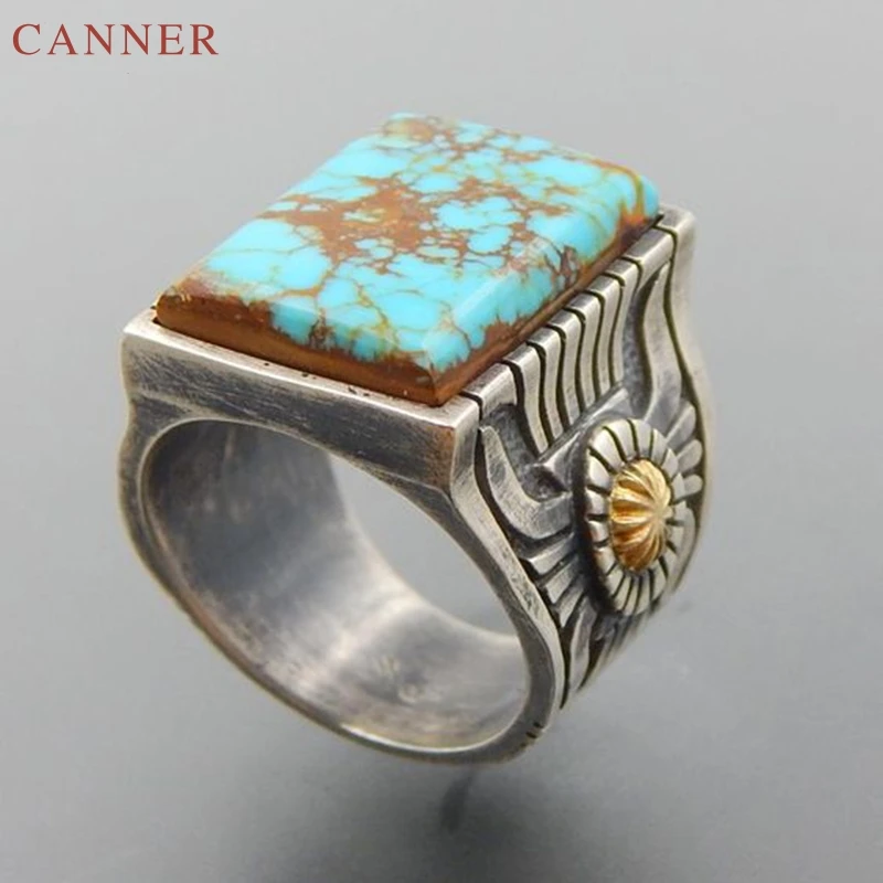 Vintage Rings for Women Square Shape Big Stone Ring Jewelry Bohemian Gypsy Style Navajo Indian Handmade retro ring C4