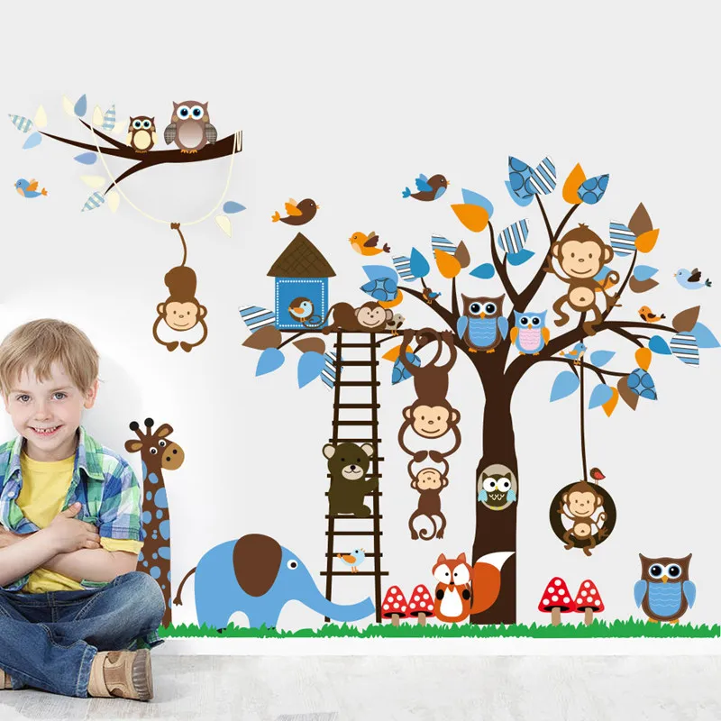  Owl monkey cartoon Large size wall stickers Creative waterproof removed kindergarten layout childre - 32851897138