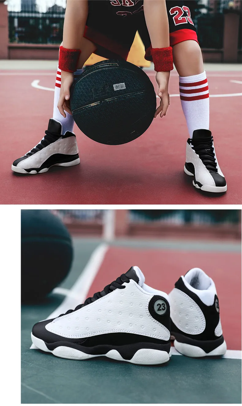 RECOISIN/Детская Баскетбольная обувь с высоким берцем для мальчиков; амортизирующие дышащие детские кроссовки; нескользящая спортивная детская обувь