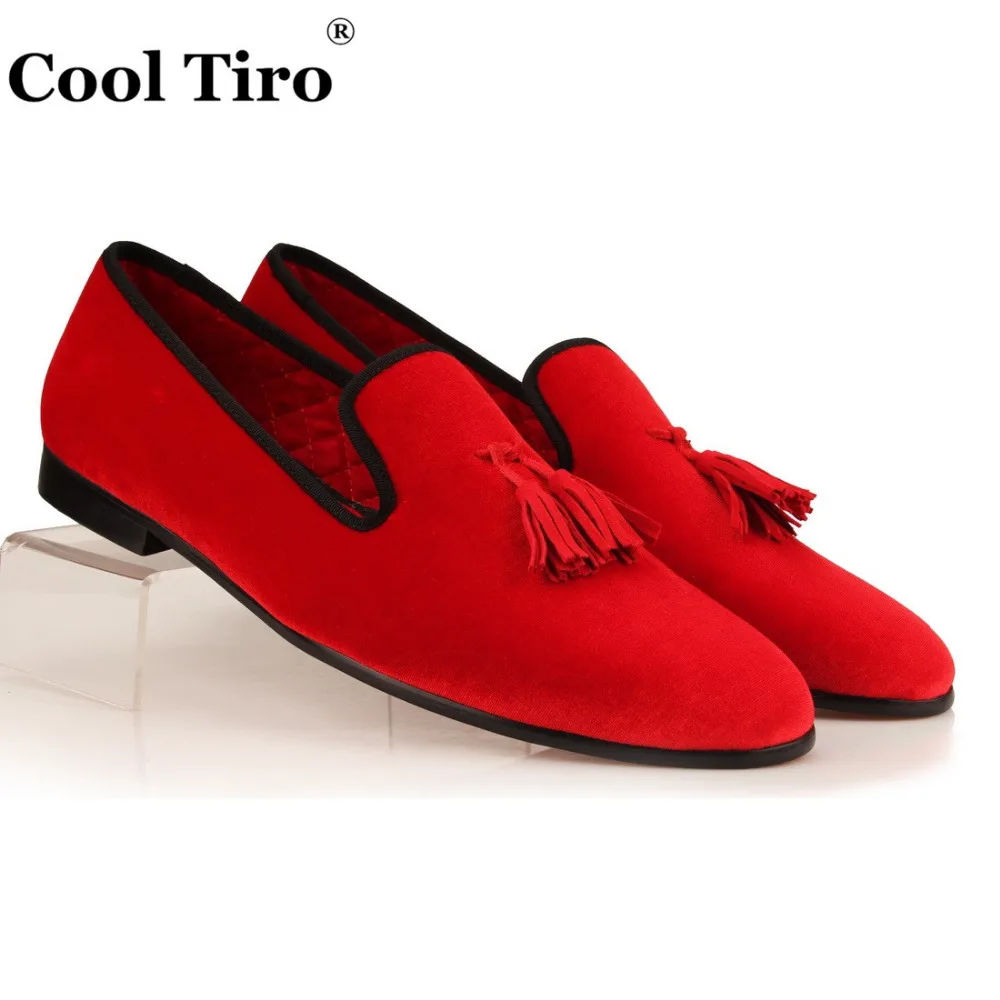 COOL TIRO Tassel Men Loafers Red Velvet Slippers Smoking Slip on Men s Flats Party Wedding