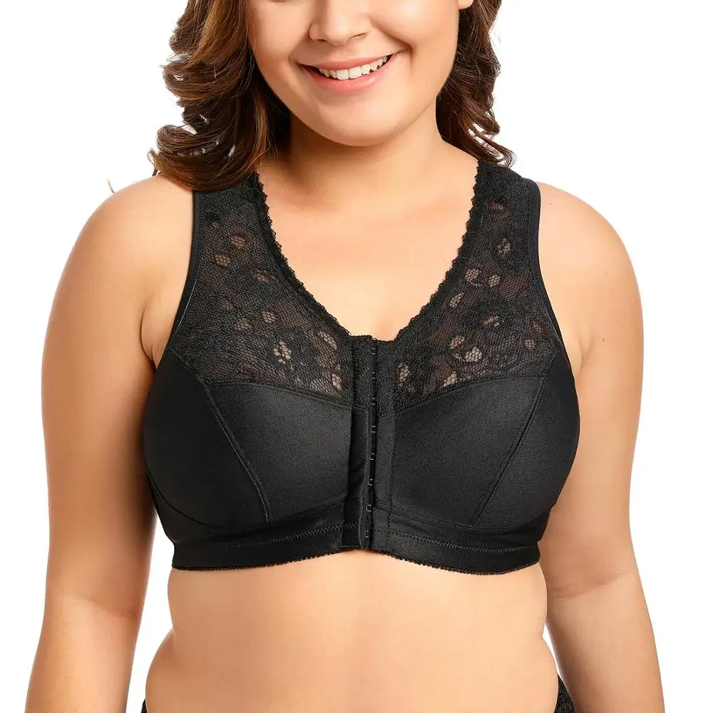 

Women's Wireless Lace Plus Size Front Closure Full Figure Racerback Bra