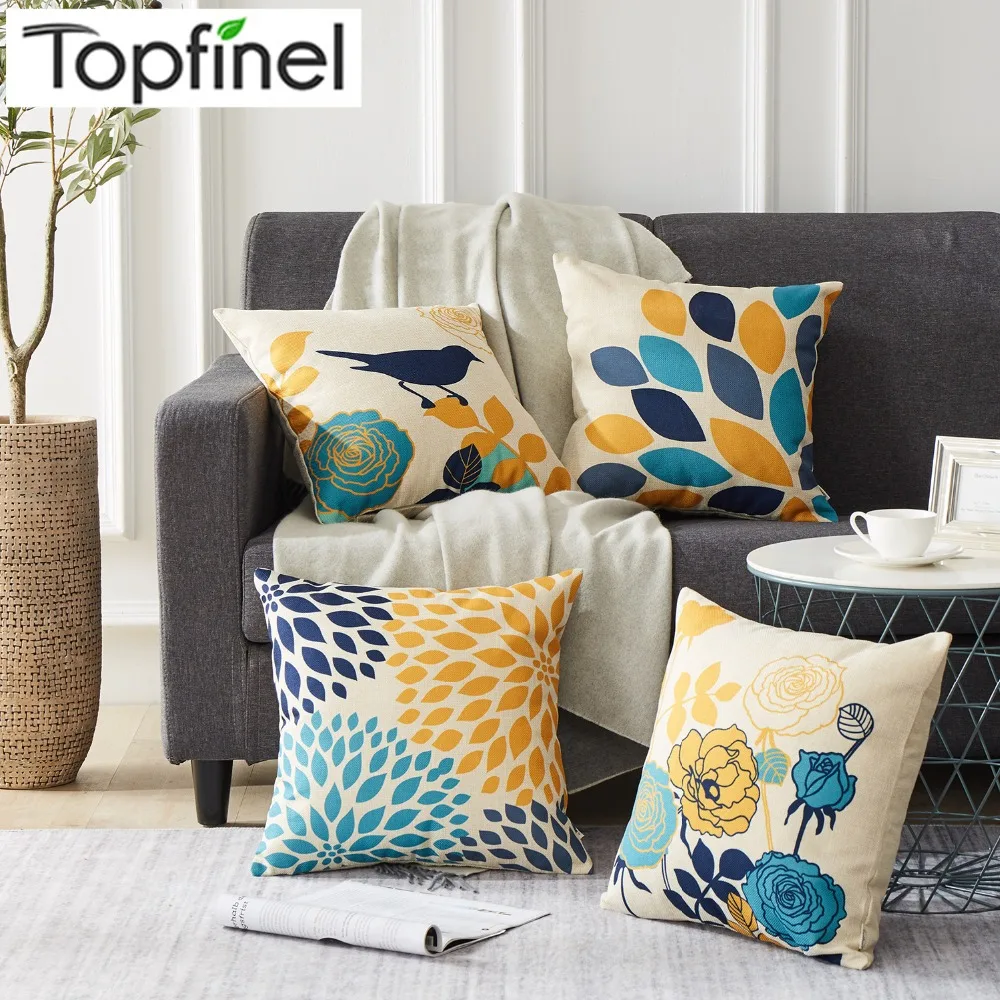 

Topfinel Silhouette Leaves Birds Throw Pillowcases Linen Flower Printed Artistic Cushion Covers For Home Decor Sofa Chair Bed