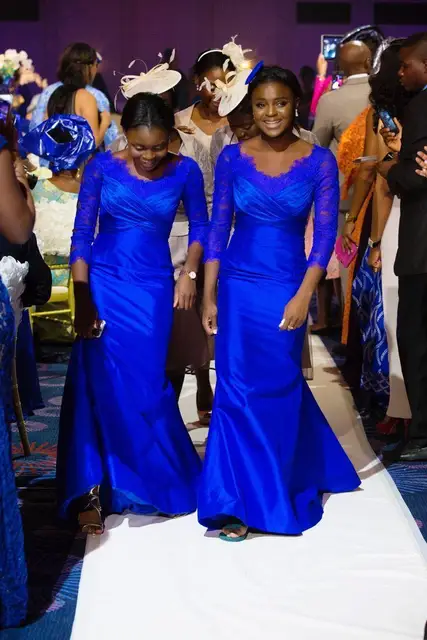 Royal Blue African Mermaid Lace Taffeta Bridesmaid Dresses For Wedding