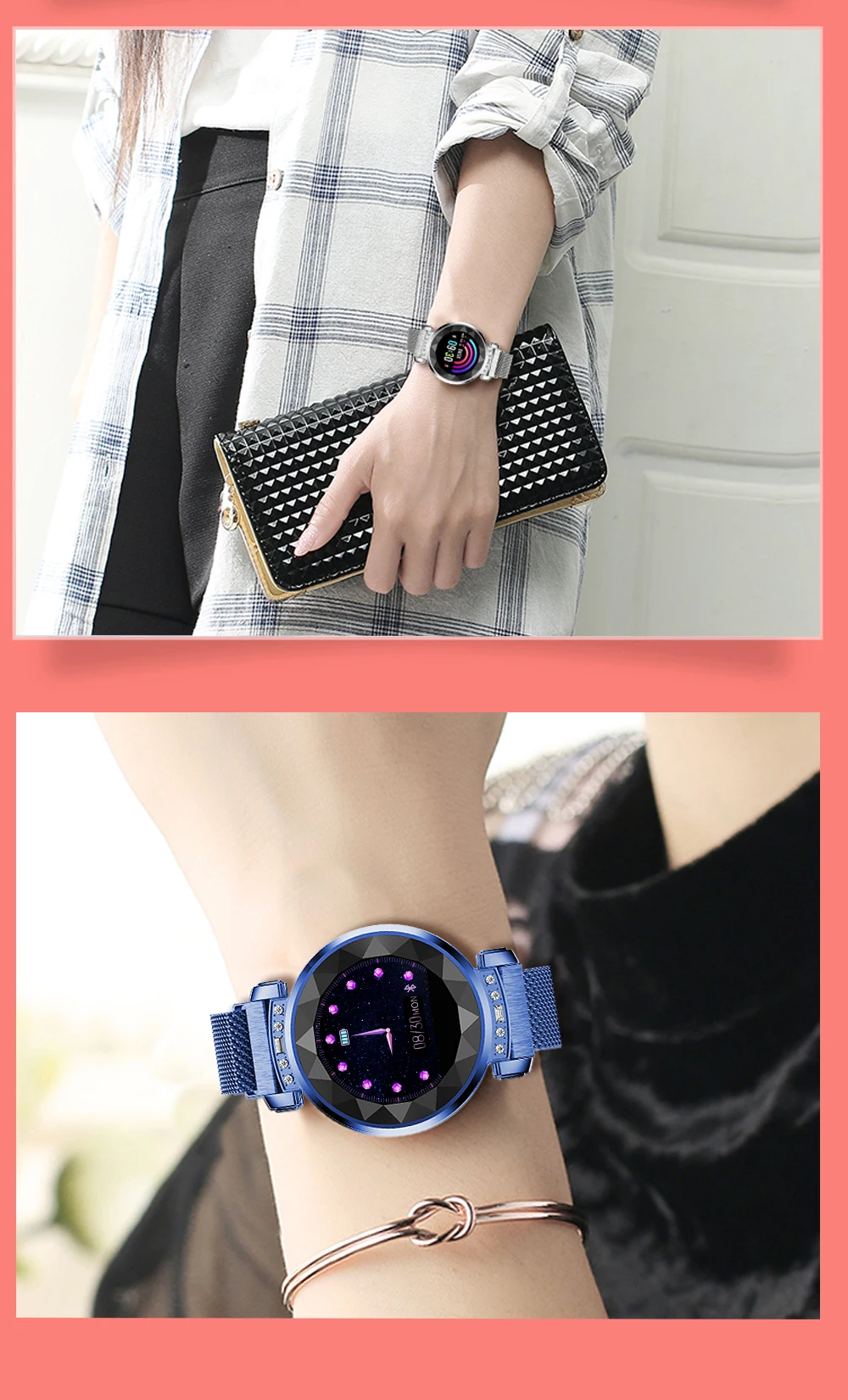 EXRIZU BM88 девушка Женщины Леди Женская модные часы Smart Watch Магнитный Нержавеющая сталь ремешок сердечного ритма крови Давление спортивный ремешок