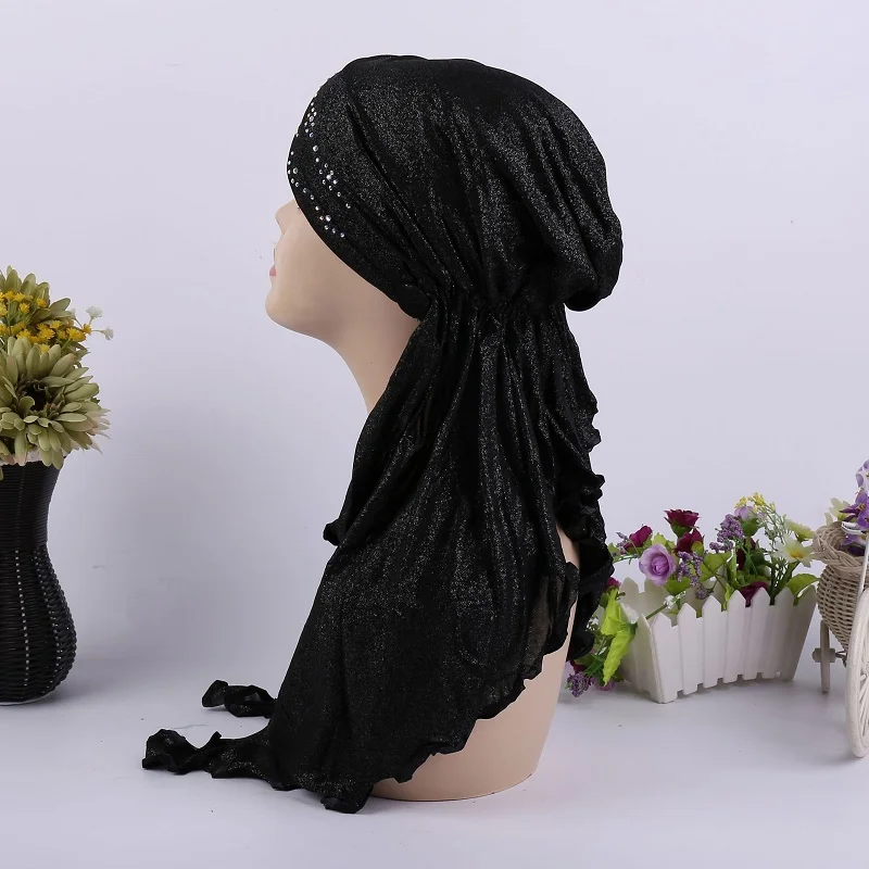 C8 black 10 шт. женский эластичный Блестящий тюрбан Hoofddoek бриллианты мерсеризованный хлопок мерцающий тюрбант мусульманский мгновенный внутренний хиджаб Кепка - Цвет: C8 black