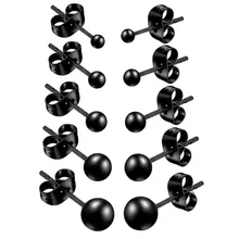 Черный покрытием круглый шар серьги гвоздики серьги из нержавеющей стали шпильки 0,7 мм 50 шт. AW5140Bl