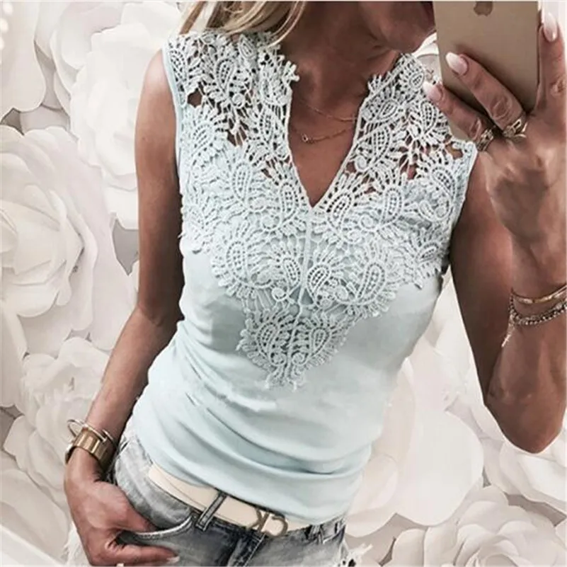 Женская кружевная блузка с V образным вырезом без рукавов|Рубашки| |