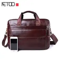 AETOO Men's Travel brown leather briefcase Genuine LeatherCowhide genuine leather laptop bag Handbags Cowhide Men Crossbody Bag