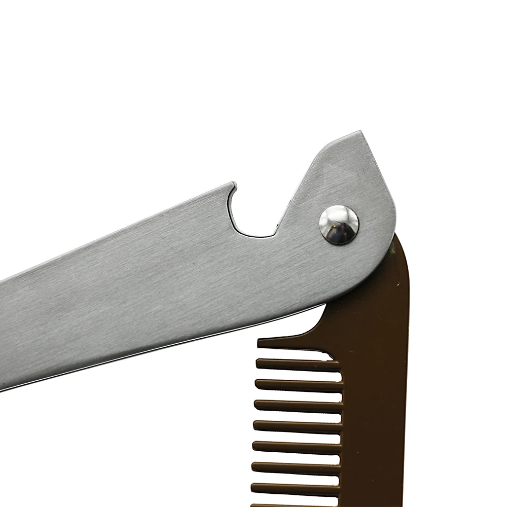CestoMen Pocket Folding Beard Shaping Comb Anti Static Men Comb For Mustache Stainless Steel Bottle Opener 4
