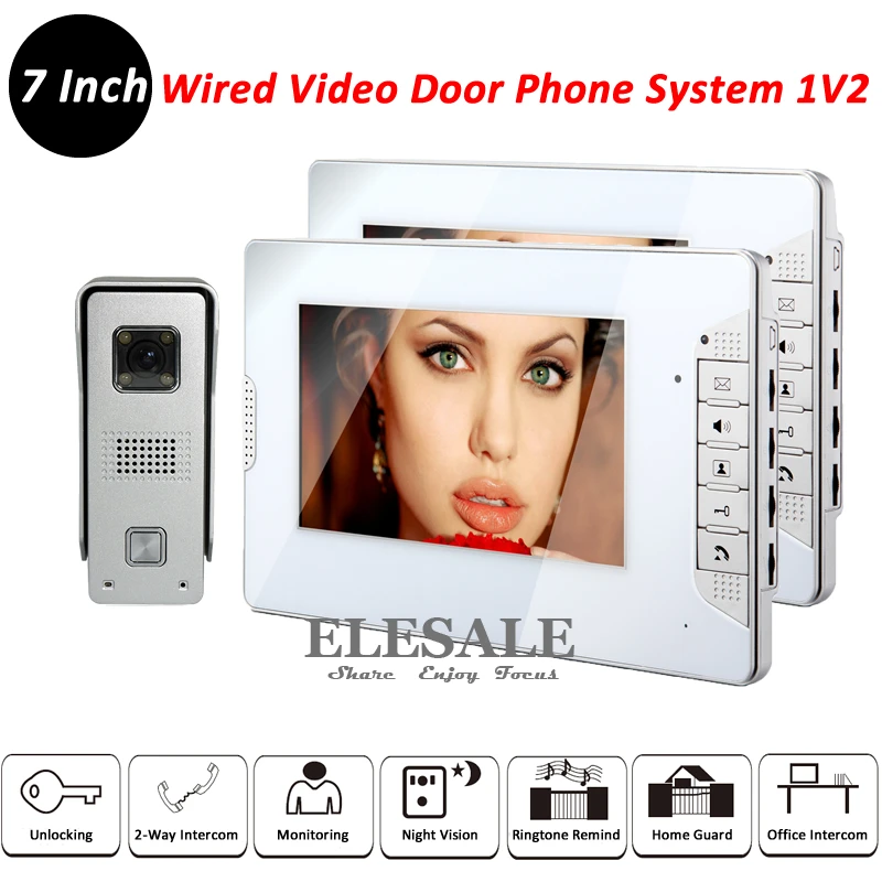 

New Wired Video Intercom System Doorphone Video Doorbell Rainproof Camera 2 7" Monitors For Home Intercom And Security