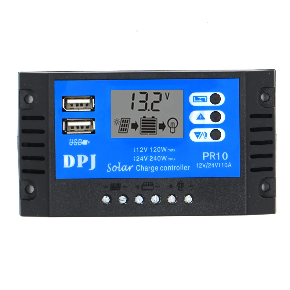 Контроллер заряда PWM 60/50/40/30/20/10a RP10 DC 12V 24V Авто солнечное зарядное устройство