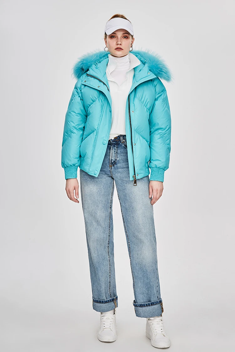 JAZZEVAR Зимняя кутка новая модная уличная дизайнерская брендовая женская короткая куртка на утином пуху милая розовая верхняя одежда из натурального меха z18004