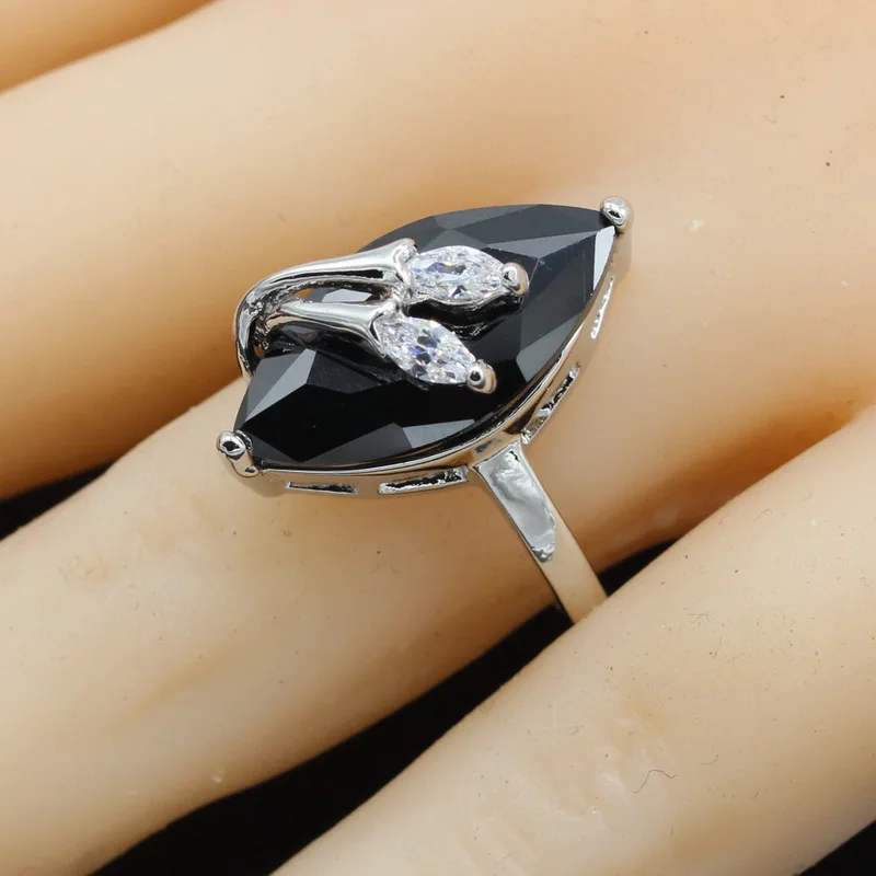 

Marquise Black Cubic Zirconia 925 Sterling Silver Ring for Women Bridal Wedding Jewelry 2018 Christmas Gift