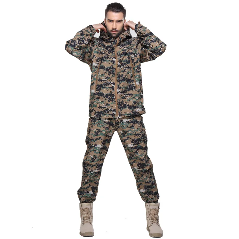Тактический Софтшелл Камуфляжный костюм Мужская армейская теплая Военная Униформа водонепроницаемая ветрозащитная мужская одежда спортивный костюм комплект из двух предметов - Цвет: F7