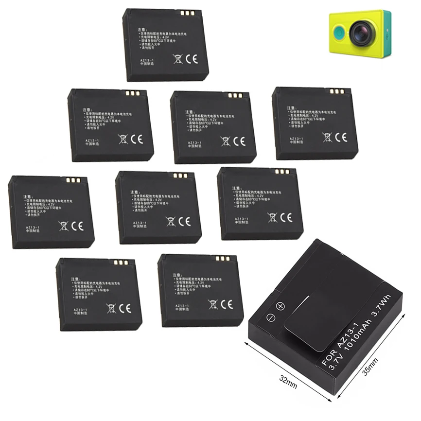 10PCS xiaoyi Batteries 1010mAh 3.7V AZ13-1 Li-ion bateria For Xiaomi yi camera battery Yi Action accessories wholesale | Электроника