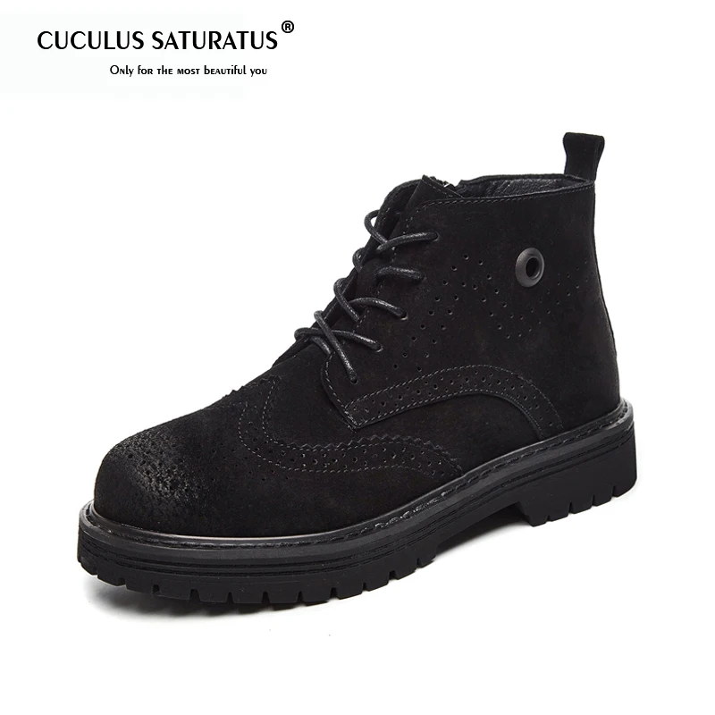 

Cuculus Brogue Boots Women Ankle Boots Platform Lace Up 2019 New Autumn Pigskin Split Leather Suede Female Shoes Round Toe 1680